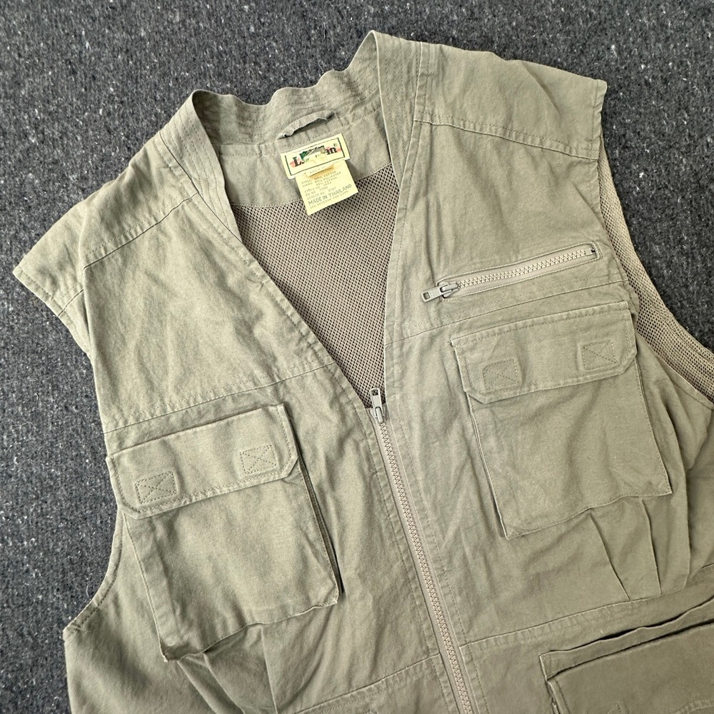 Vintage 90s LL Bean Utility Fishing Vest Mens Large Khaki Gorpcore Multi Pocket